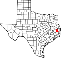 Karta över Texas med Tyler County markerat
