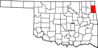 Karta över Oklahoma med Delaware County markerat