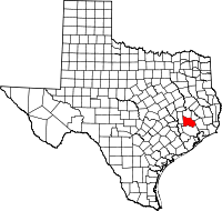 Karta över Texas med Montgomery County markerat