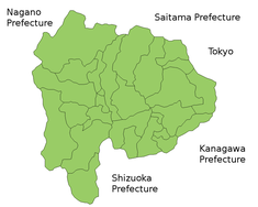 Karta över Yamanashi.