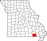 Karta över Missouri med Ripley County markerat