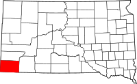 Karta över South Dakota med Fall River County markerat
