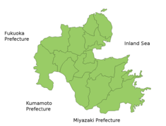 Karta över Ōita.
