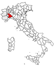Karta över Italien, med Alessandria (provins) markerat
