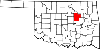 Karta över Oklahoma med Creek County markerat