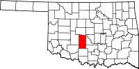 Karta över Oklahoma med Grady County markerat