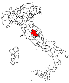 Karta över Italien, med Perugia (provins) markerat