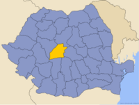 Administrativ karta över Rumänien med distriktet Sibiu utsatt