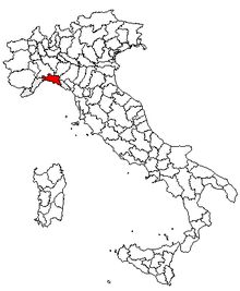 Karta över Italien, med Genova (provins) markerat