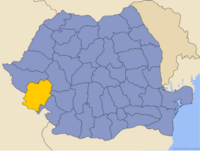Administrativ karta över Rumänien med distriktet Caraş-Severin utsatt
