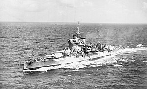 HMS Warspite i Indiska oceanen den 16 juli 1942.