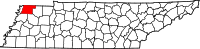 Karta över Tennessee med Obion County markerat