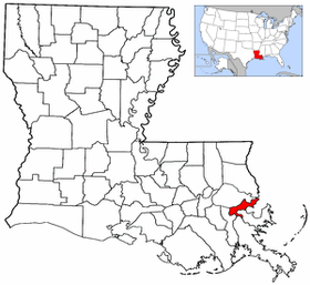 Karta över Louisiana, New Orleans markerat