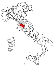 Karta över Italien, med Siena (provins) markerat