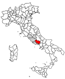 Karta över Italien, med Frosinone (provins) markerat