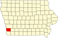 Karta över Iowa med Mills County markerat