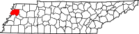 Karta över Tennessee med Dyer County markerat