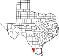 Karta över Texas med Zapata County markerat