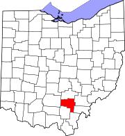 Karta över Ohio med Vinton County markerat