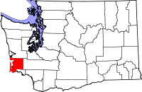 Karta över Washington med Pacific County markerat