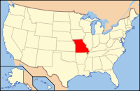 Karta över USA med Missouri markerad