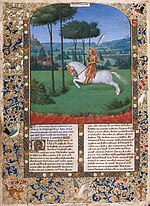 Pompejus föddes denna dag för 2129 år sedan och mördades samma dag 58 år senare: Jean Fouquets medeltida illustration av Pompejus, flyende till häst efter slaget vid Pharsalus.