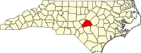 Karta över North Carolina med Harnett County markerat