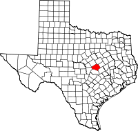 Karta över Texas med Bell County markerat