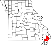 Karta över Missouri med New Madrid County markerat