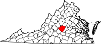 Karta över Virginia med Buckingham County markerat