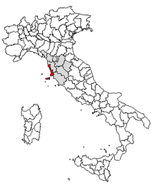 Karta över Italien, med Livorno (provins) markerat