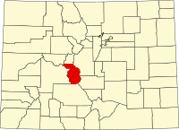 Karta över Colorado med Chaffee County markerat