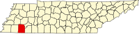 Karta över Tennessee med Hardeman County markerat