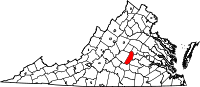 Karta över Virginia med Cumberland County markerat