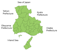 Karta över Hyogo prefektur.