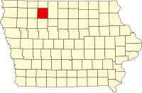 Karta över Iowa med Palo Alto County markerat