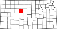Karta över Kansas med Ellis County markerat