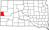 Karta över South Dakota med Lawrence County markerat