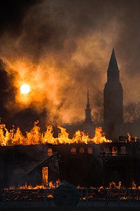 Brinnande lagerhus i Helsingfors den 5 maj 2006.