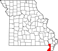 Karta över Missouri med Dunklin County markerat