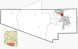 Geografiskt läge i Pima County och delstaten Arizona