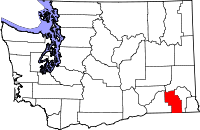 Karta över Washington med Columbia County markerat