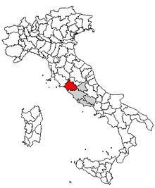Karta över Italien, med Viterbo (provins) markerat