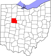 Karta över Ohio med Hardin County markerat