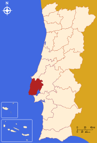 Karta över Portugal visande distriktet Lissabon
