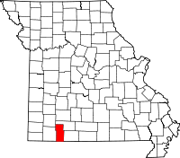Karta över Missouri med Stone County markerat