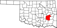 Karta över Oklahoma med Pittsburg County markerat