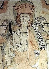 Kung Knut avbildad på en vägg i Dädesjö kyrka