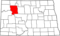 Karta över North Dakota med Mountrail County markerat