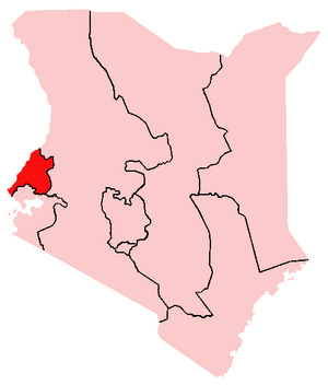 Karta över Västprovinsens placering i Kenya.